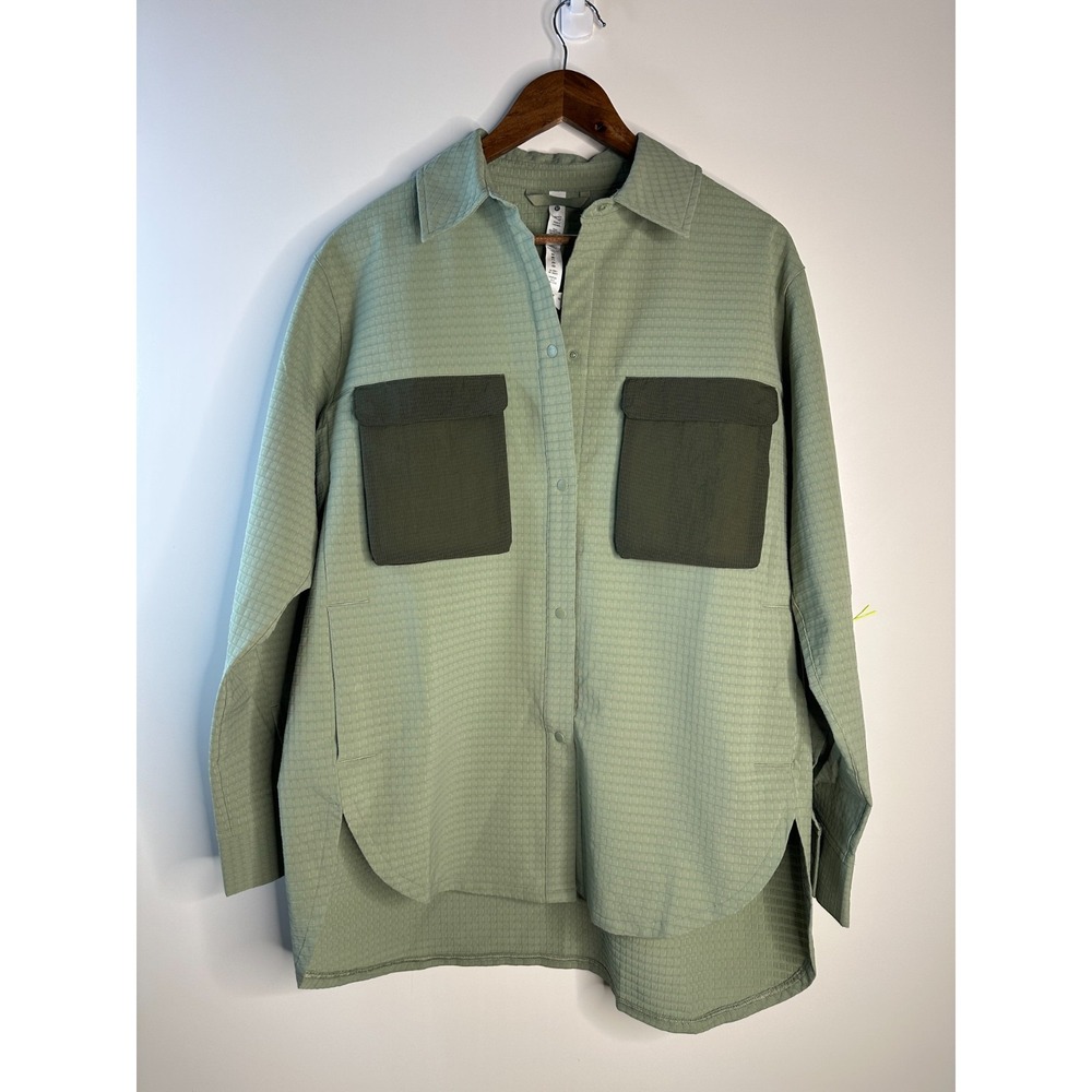Lululemon Grid Fleece Hiking Overshirt Laurel Green Medium Olive LW3FO3S Size 8 - Picture 2 of 14